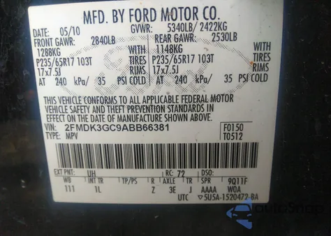 2010 Ford Edge Sel z USA, uszkodzony, nr VIN 2FMDK4JC9ABB25778